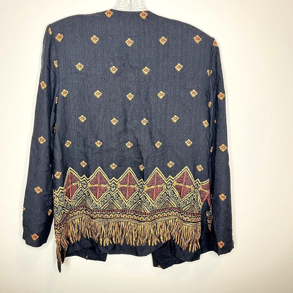 Vintage J.B.S Boho Embroidered Open Front Jacket Blazer Tribal Ethnic Cardigan - Picture 3 of 12
